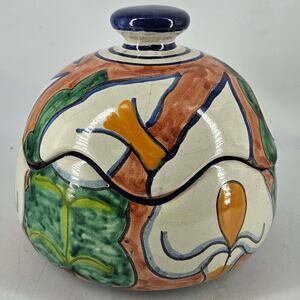 Talavera Hand Painted Mexican Pottery Calla Lilies Ginger Jar 12"